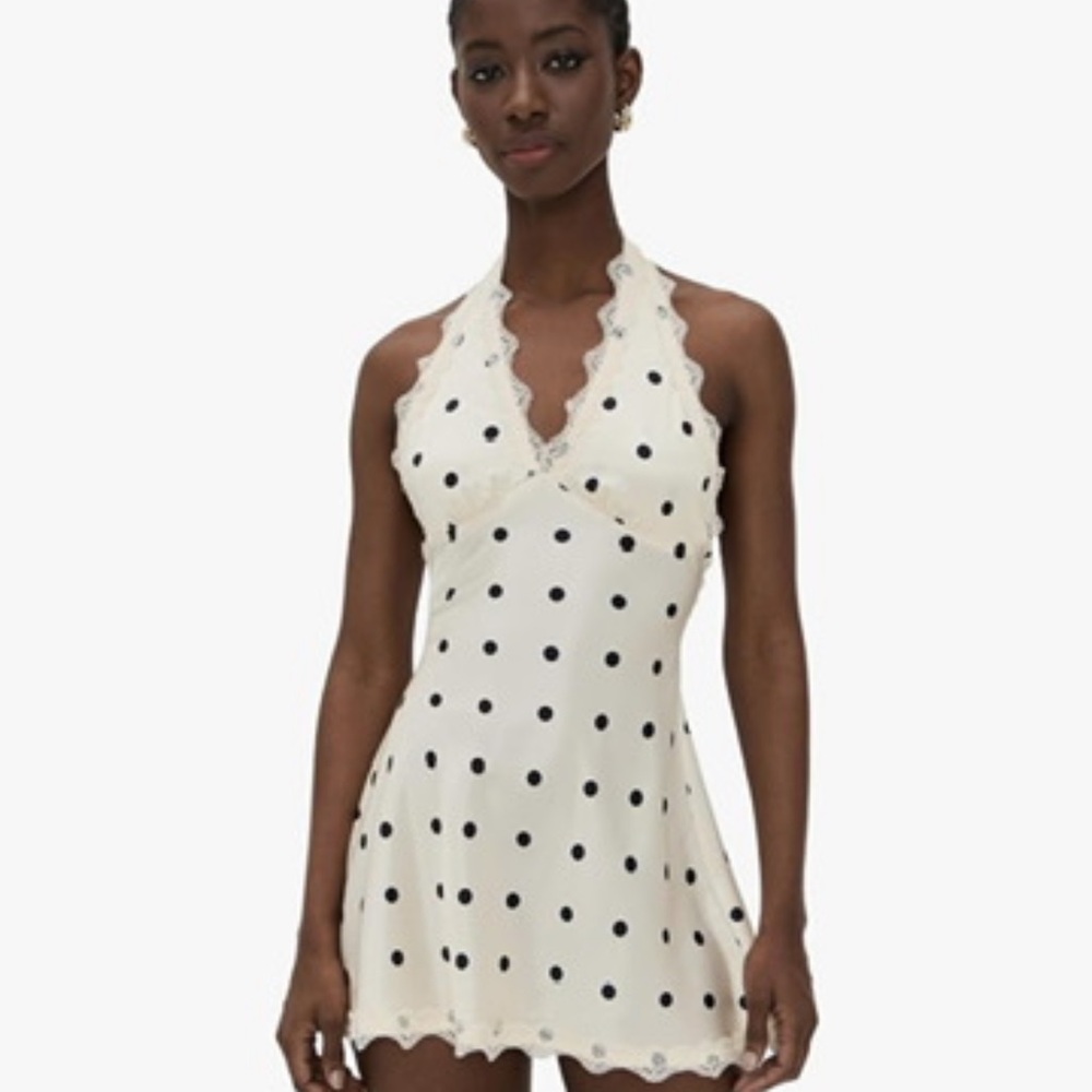 Lioness Black and White Polka Dot Mini Dress